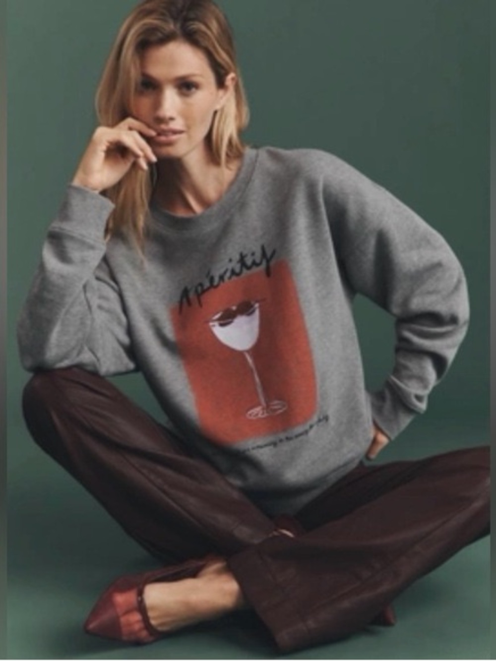 Maeve Gray Crewneck Sweatshirt with Rust Square & Pink Cocktail Graphic